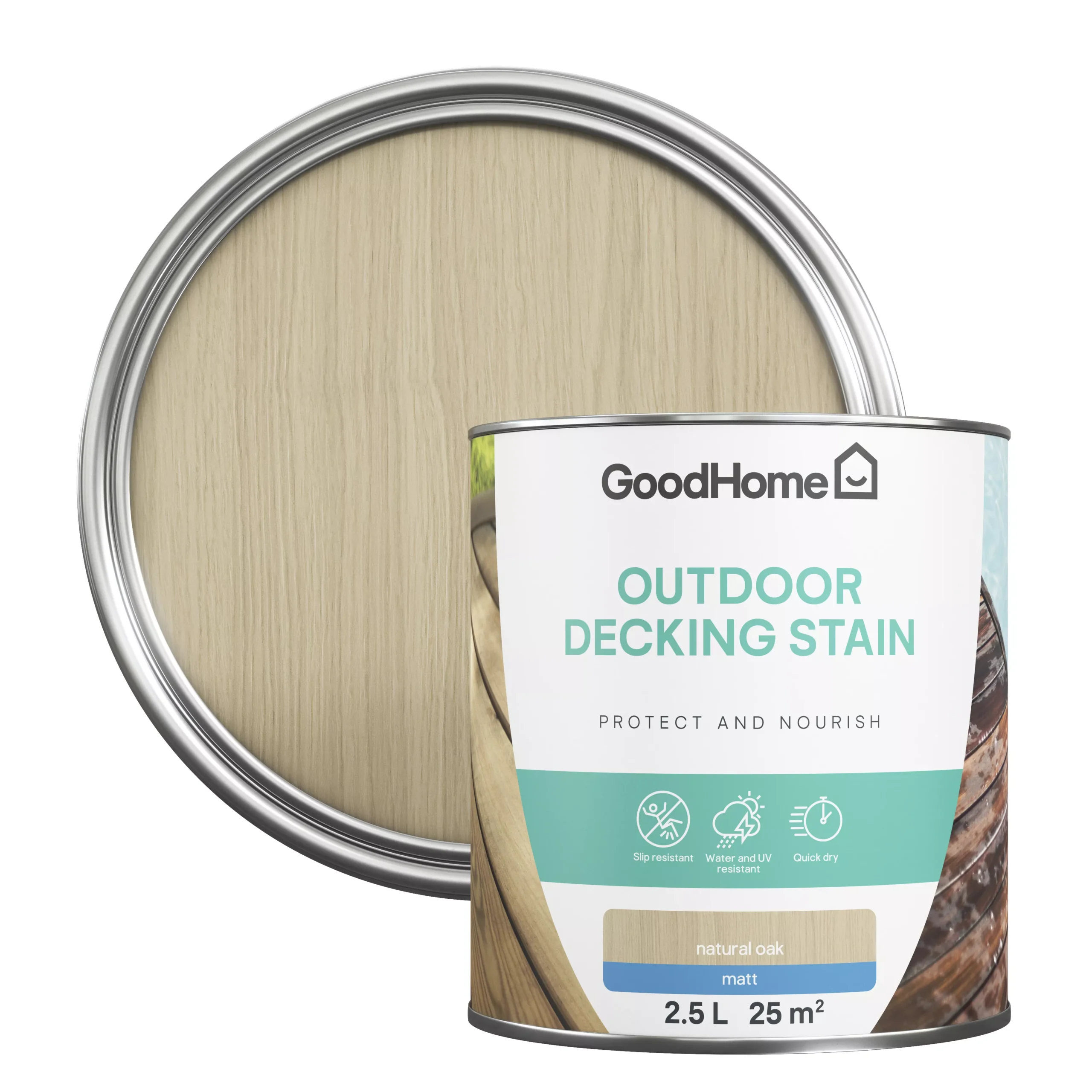 GoodHome Natural oak Matt Quick dry Decking Wood stain, 2.5L GoodHome Natural Oak Matt Quick Dry Decking Wood Stain, 2.5L -trade point store goodhome natural oak matt quick dry decking wood stain 2 5l5059340297156 21c scaled