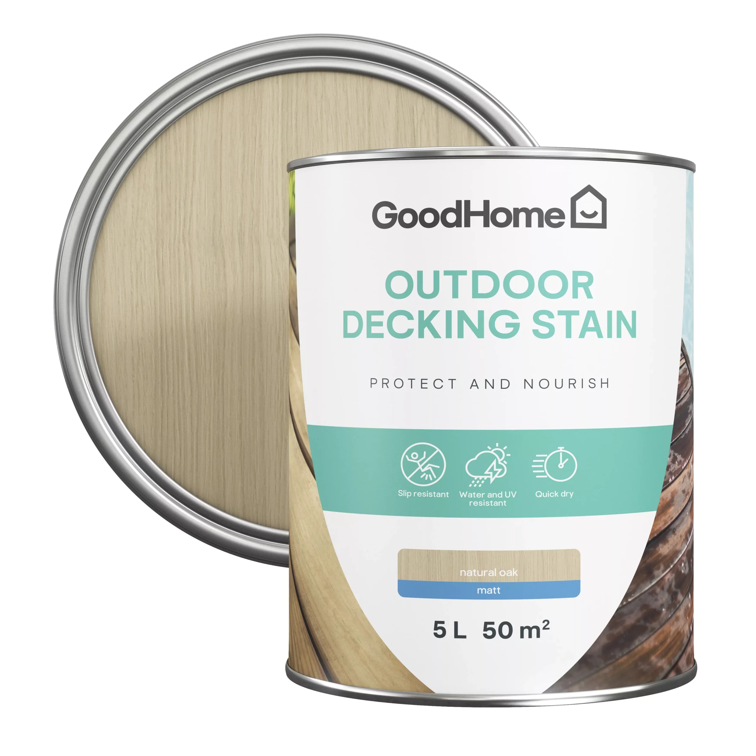 GoodHome Natural oak Matt Quick dry Decking Wood stain, 5L GoodHome Natural Oak Matt Quick Dry Decking Wood Stain, 5L -trade point store goodhome natural oak matt quick dry decking wood stain 5l5059340297200 21c scaled