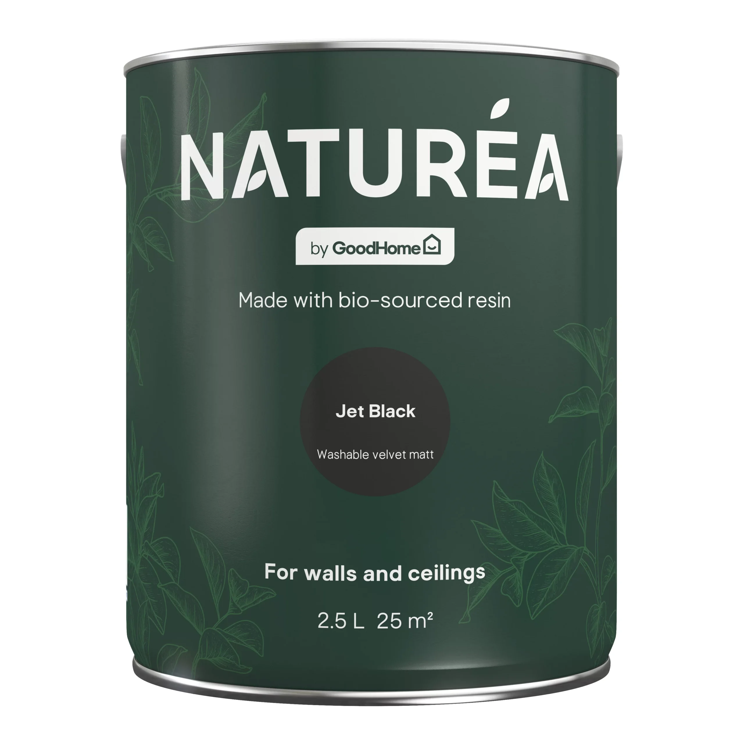 GoodHome Naturéa Jet black Velvet matt Emulsion paint, 2.5L GoodHome Naturéa Jet Black Velvet Matt Emulsion Paint, 2.5L -trade point store goodhome naturea jet black velvet matt emulsion paint 2 5l5059340274225 02c scaled
