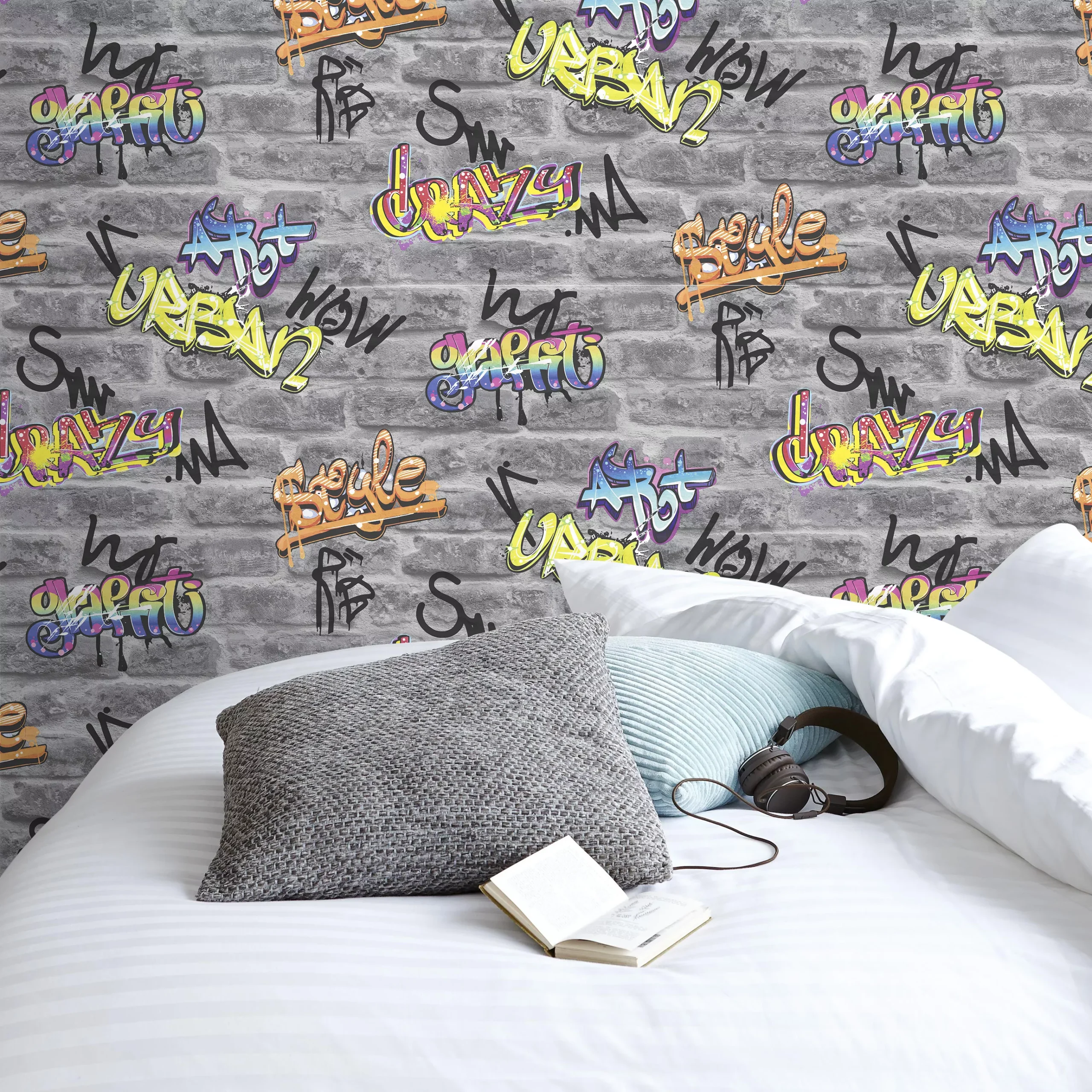 GoodHome Orobe Grey Graffiti Brick effect Smooth Wallpaper GoodHome Orobe Grey Graffiti Brick Effect Smooth Wallpaper -trade point store goodhome orobe grey graffiti brick effect smooth wallpaper3663602560364 01i bq scaled