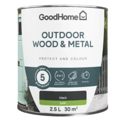 GoodHome Outdoor Black Satinwood Multi-surface Paint, 2.5L 3 GoodHome Outdoor Black Satinwood Multi-surface Paint, 2.5L -trade point store goodhome outdoor black satinwood multi surface paint 2 5l5059340296944 02c