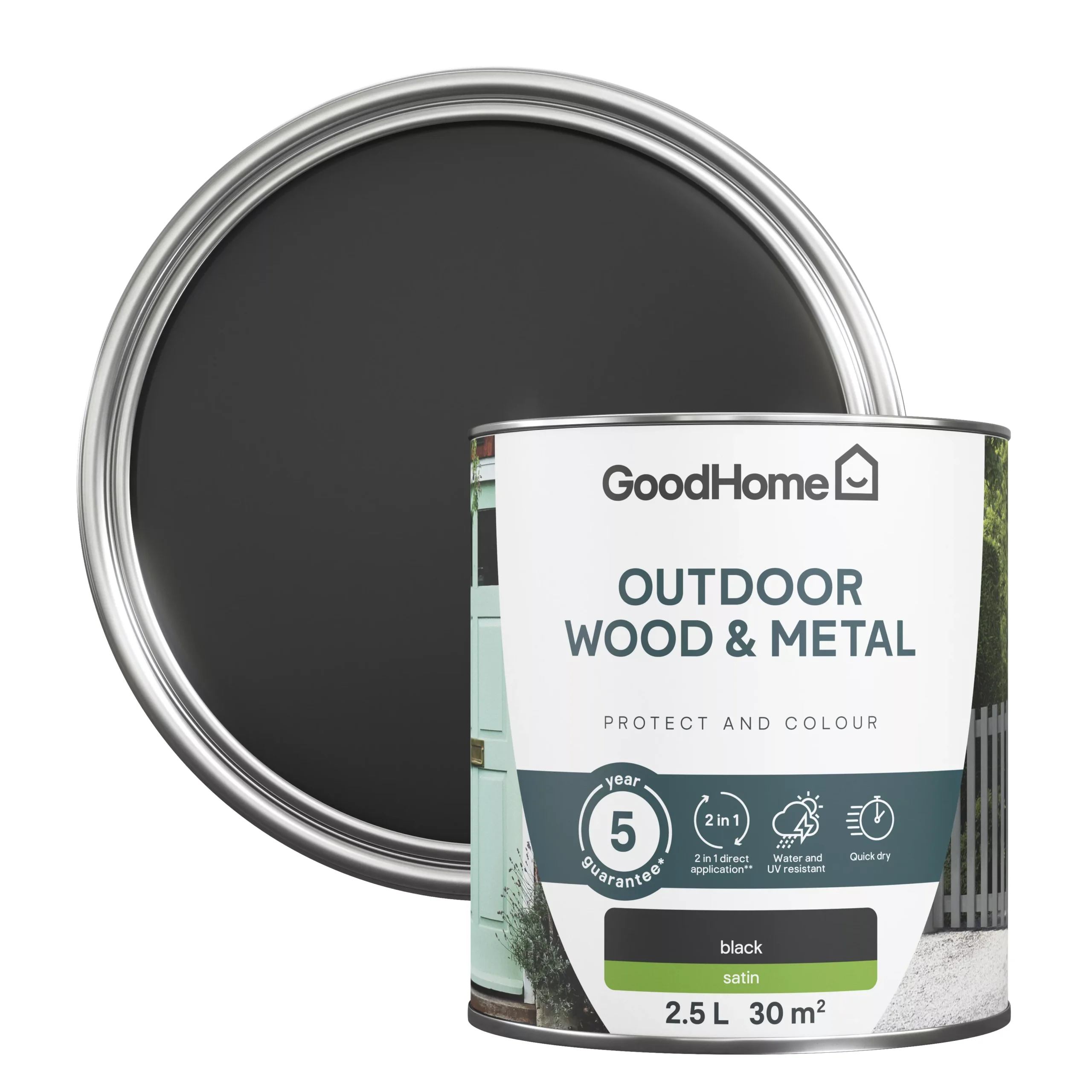 GoodHome Outdoor Black Satinwood Multi-surface paint, 2.5L GoodHome Outdoor Black Satinwood Multi-surface Paint, 2.5L -trade point store goodhome outdoor black satinwood multi surface paint 2 5l5059340296944 21c scaled