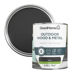 GoodHome Outdoor Black Satinwood Multi-surface Paint, 750ml