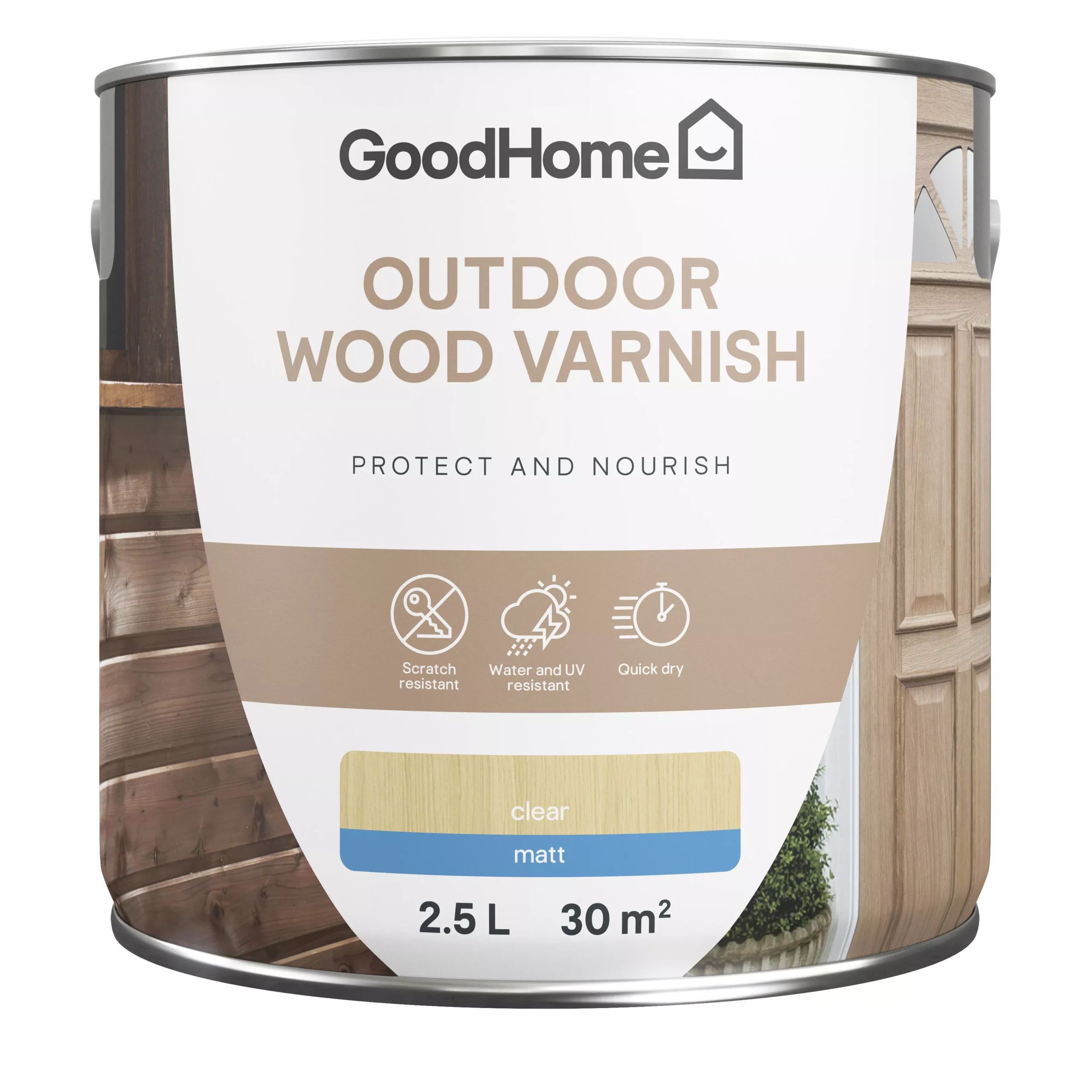 GoodHome Outdoor Clear Matt Varnish, 2.5L GoodHome Outdoor Clear Matt Varnish, 2.5L -trade point store goodhome outdoor clear matt varnish 2 5l5059340297644 02c scaled