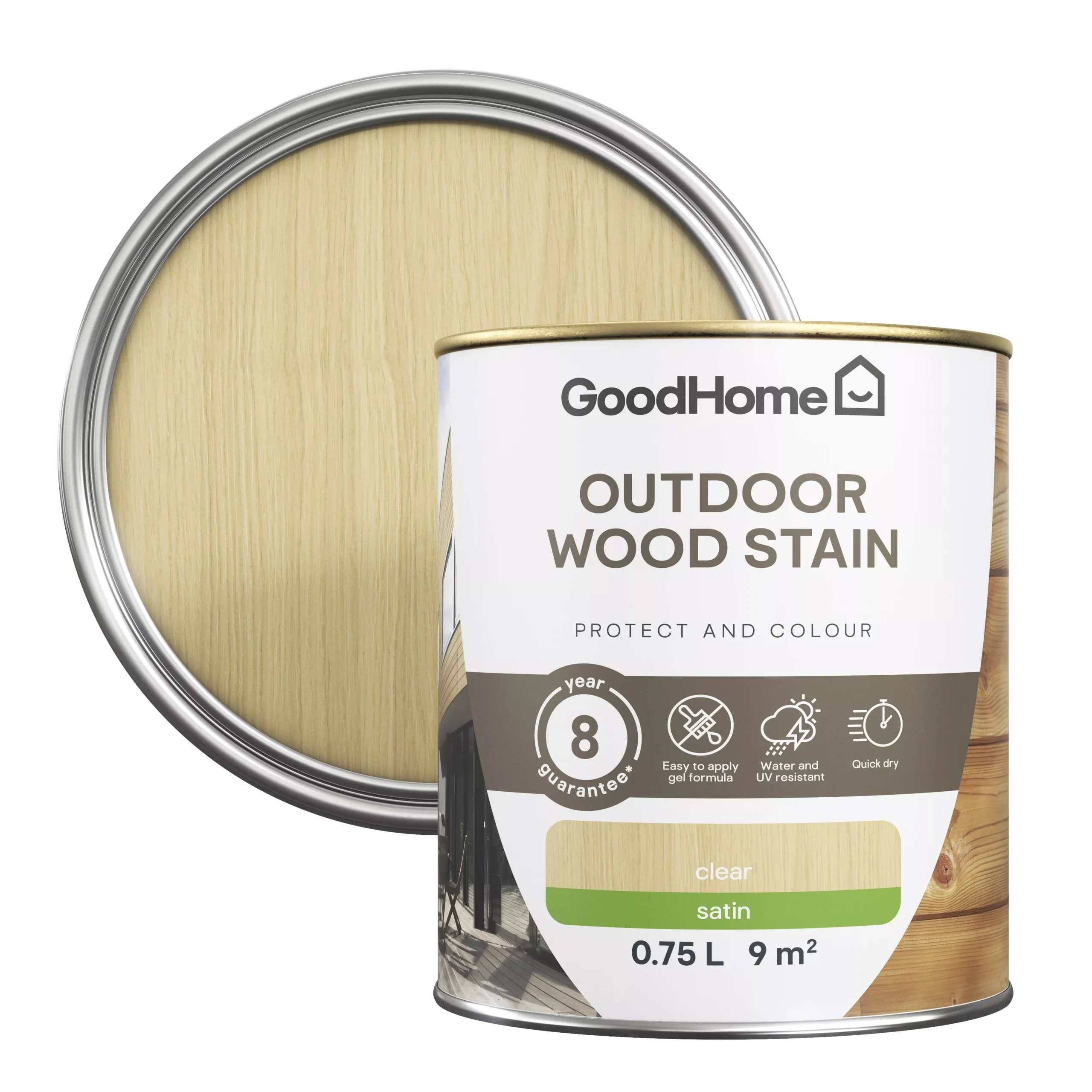 GoodHome Outdoor Clear Satin Quick dry Wood stain, 750ml GoodHome Outdoor Clear Satin Quick Dry Wood Stain, 750ml -trade point store goodhome outdoor clear satin quick dry wood stain 750ml5059340297385 21c scaled