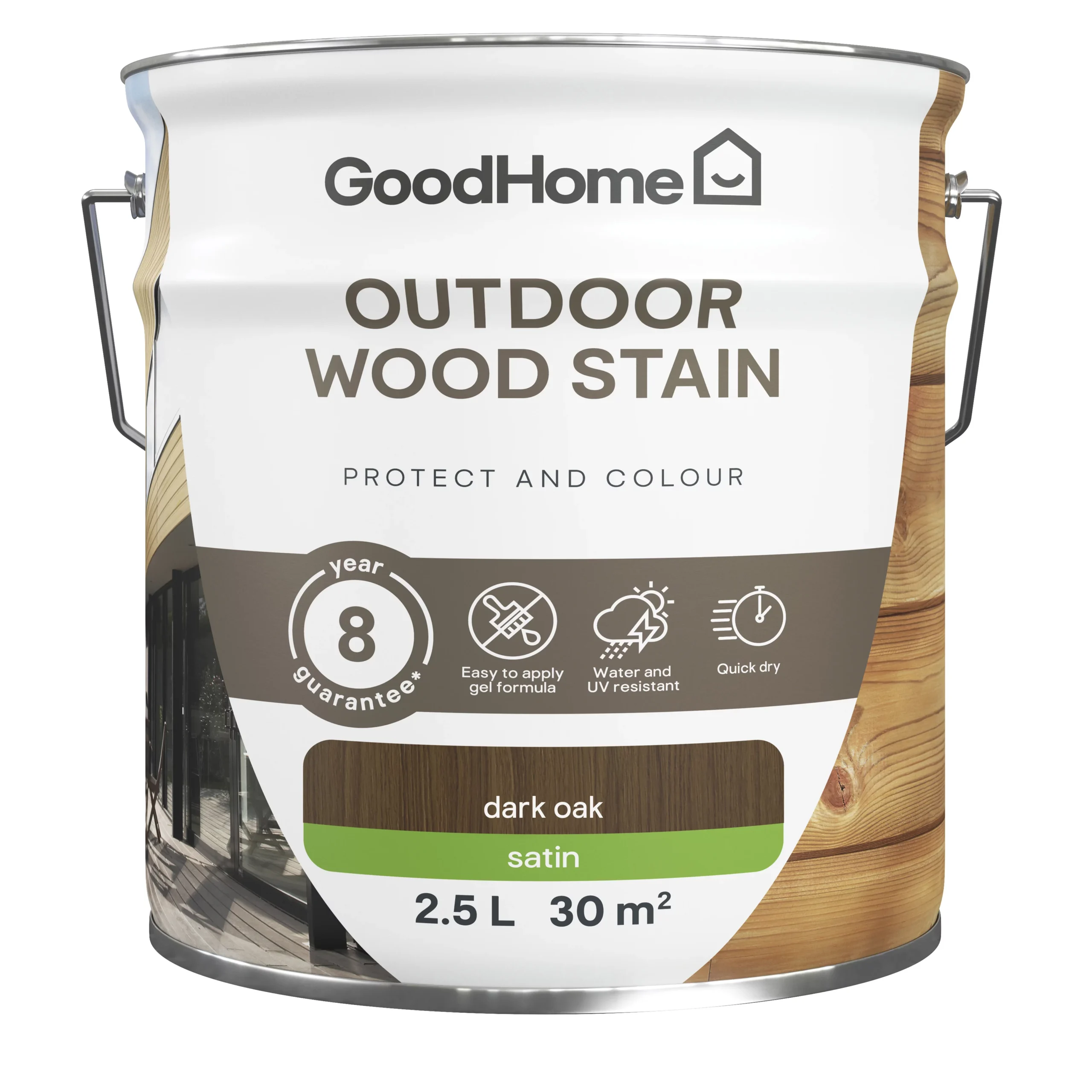 GoodHome Outdoor Dark Oak Satin Quick dry Wood stain, 2.5L GoodHome Outdoor Dark Oak Satin Quick Dry Wood Stain, 2.5L -trade point store goodhome outdoor dark oak satin quick dry wood stain 2 5l5059340297460 02c scaled