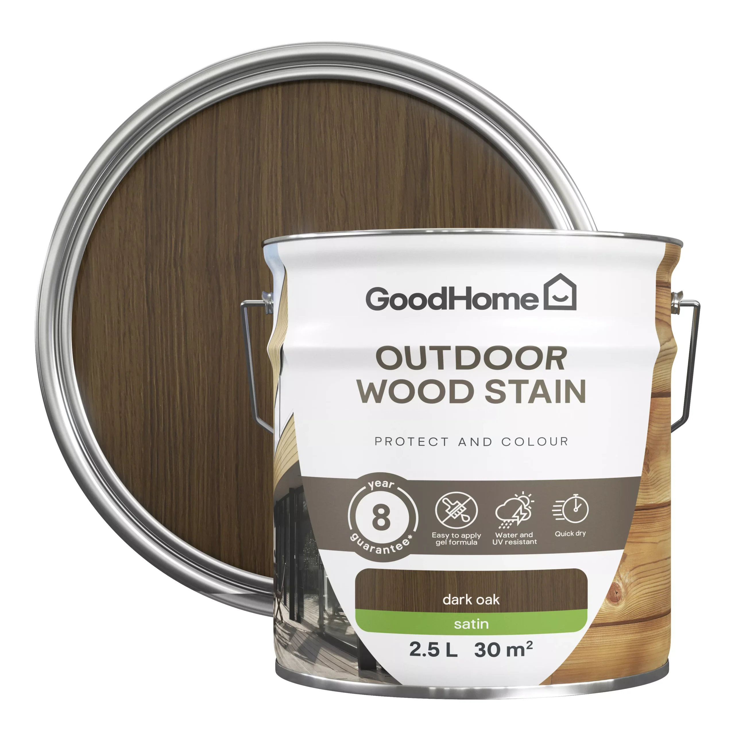 GoodHome Outdoor Dark Oak Satin Quick dry Wood stain, 2.5L GoodHome Outdoor Dark Oak Satin Quick Dry Wood Stain, 2.5L -trade point store goodhome outdoor dark oak satin quick dry wood stain 2 5l5059340297460 21c scaled