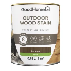 GoodHome Outdoor Dark Oak Satin Quick Dry Wood Stain, 750ml 3 GoodHome Outdoor Dark Oak Satin Quick Dry Wood Stain, 750ml -trade point store goodhome outdoor dark oak satin quick dry wood stain 750ml5059340297415 02c