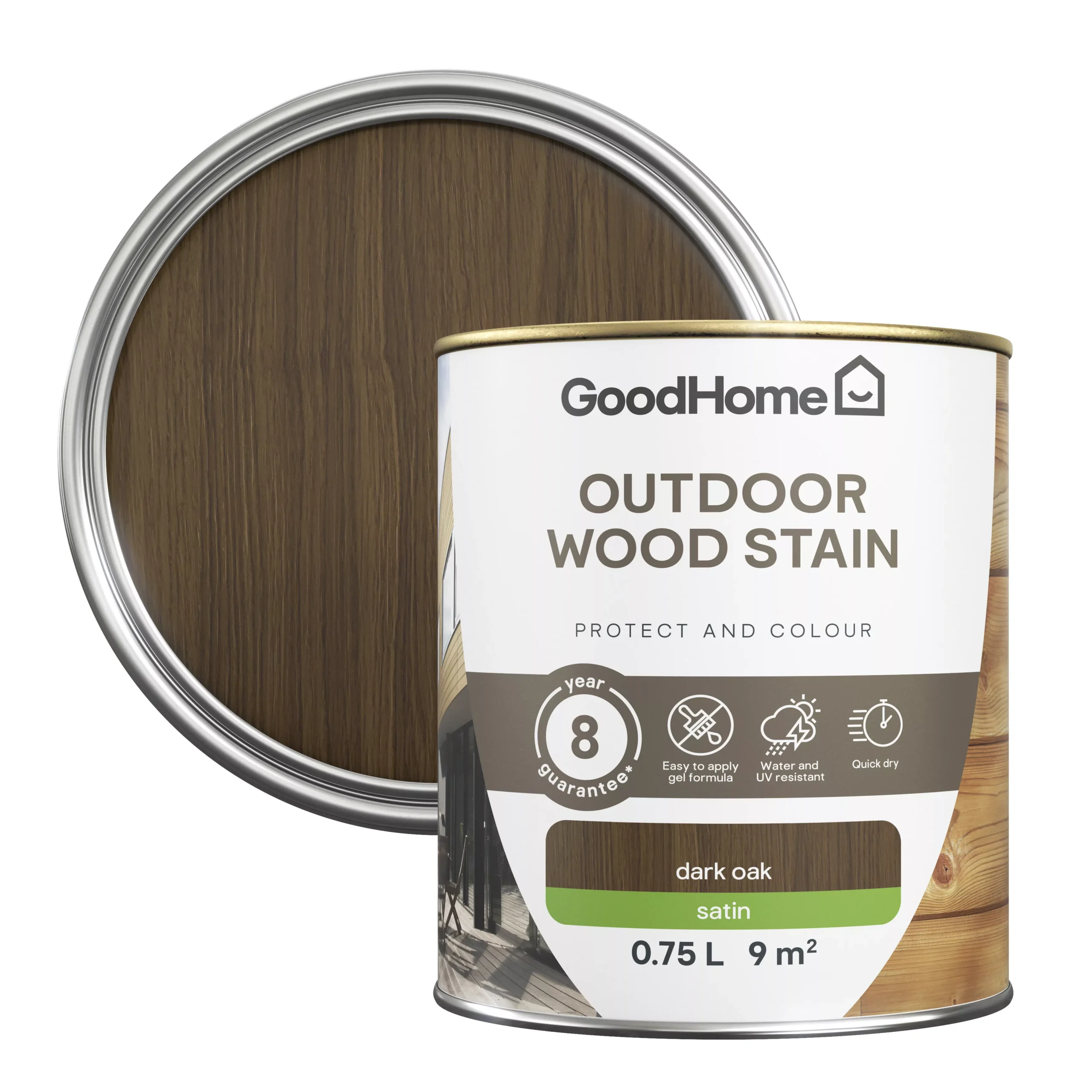 GoodHome Outdoor Dark Oak Satin Quick dry Wood stain, 750ml GoodHome Outdoor Dark Oak Satin Quick Dry Wood Stain, 750ml -trade point store goodhome outdoor dark oak satin quick dry wood stain 750ml5059340297415 21c scaled