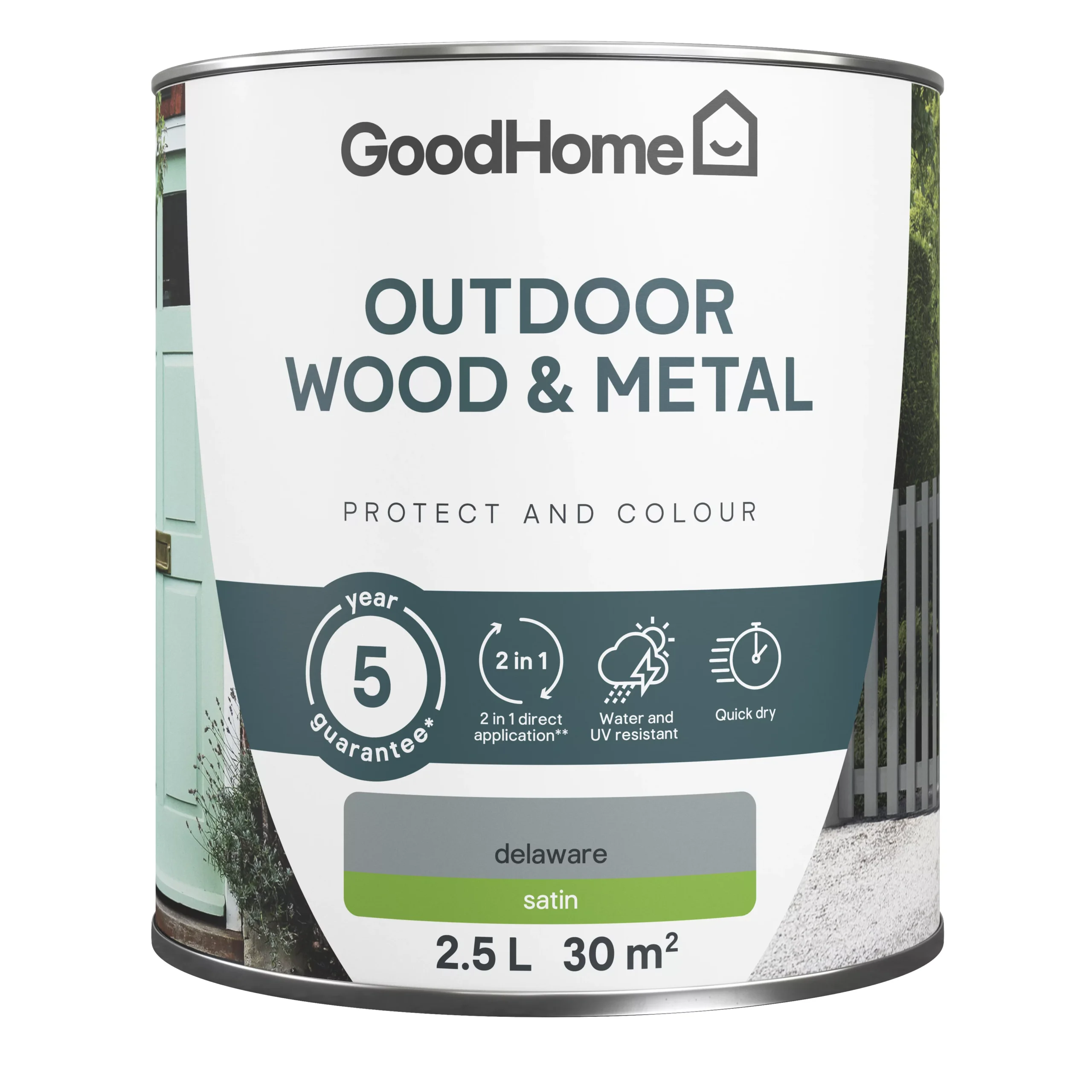 GoodHome Outdoor Delaware Satinwood Multi-surface paint, 2.5L GoodHome Outdoor Delaware Satinwood Multi-surface Paint, 2.5L -trade point store goodhome outdoor delaware satinwood multi surface paint 2 5l5059340296982 02c scaled