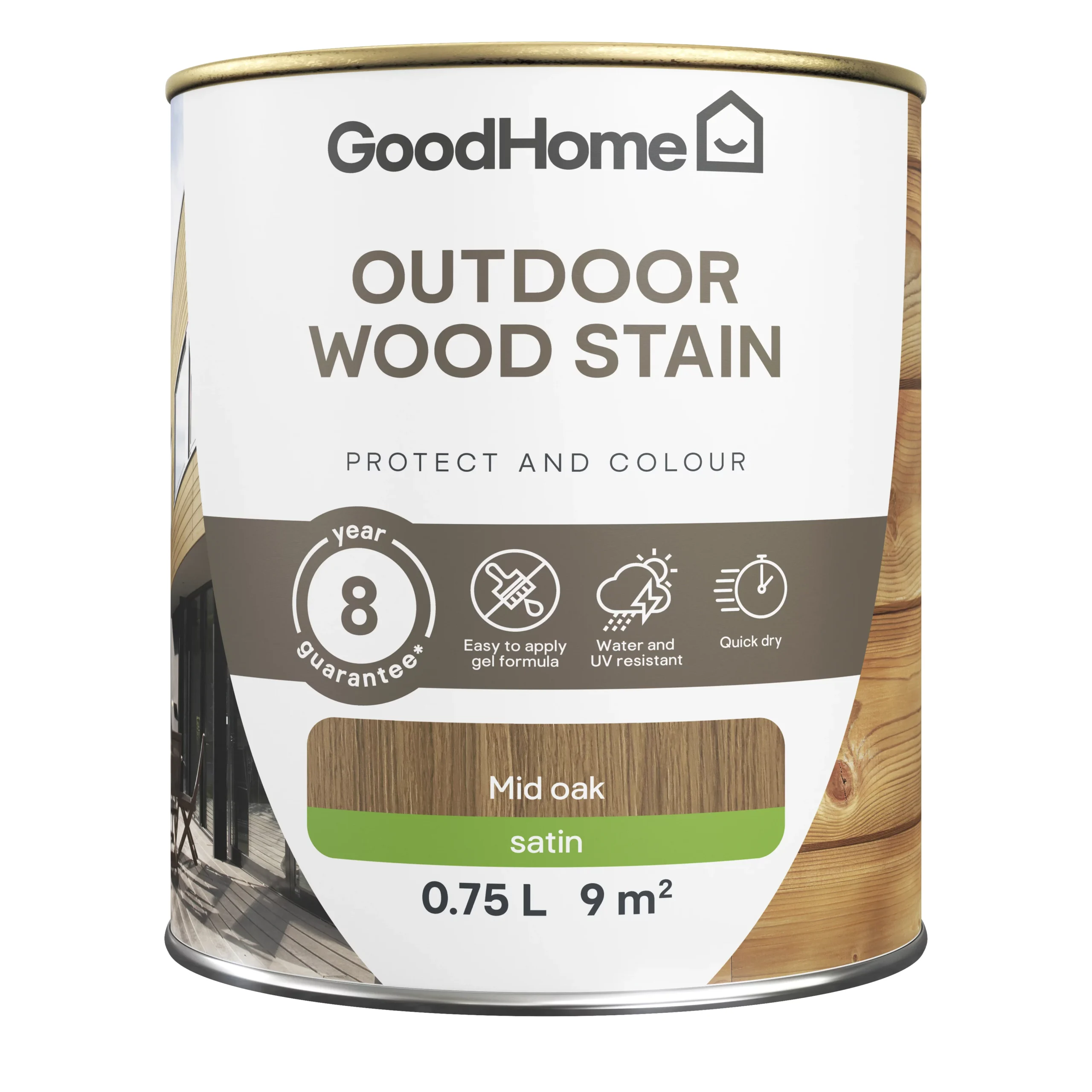 GoodHome Outdoor Mid Oak Satin Quick dry Wood stain, 750ml GoodHome Outdoor Mid Oak Satin Quick Dry Wood Stain, 750ml -trade point store goodhome outdoor mid oak satin quick dry wood stain 750ml5059340297408 02c scaled