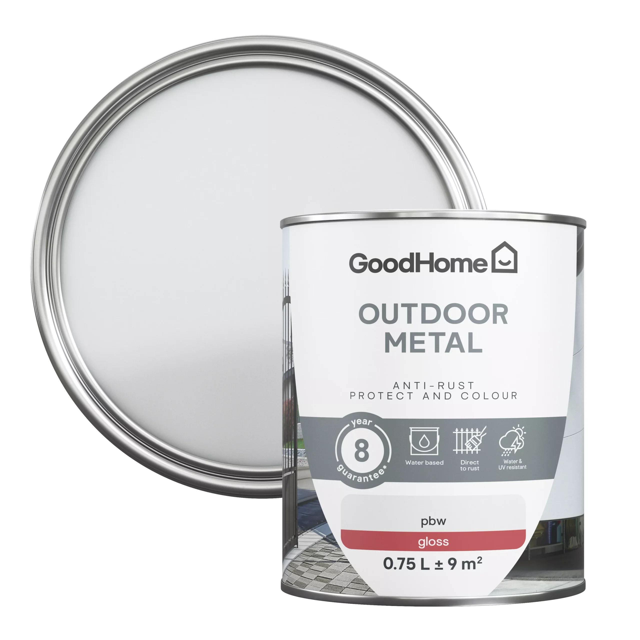 GoodHome Outdoor White Gloss Exterior Metal paint, 750ml Tin GoodHome Outdoor White Gloss Exterior Metal Paint, 750ml Tin -trade point store goodhome outdoor white gloss exterior metal paint 750ml tin5059340296036 21c scaled