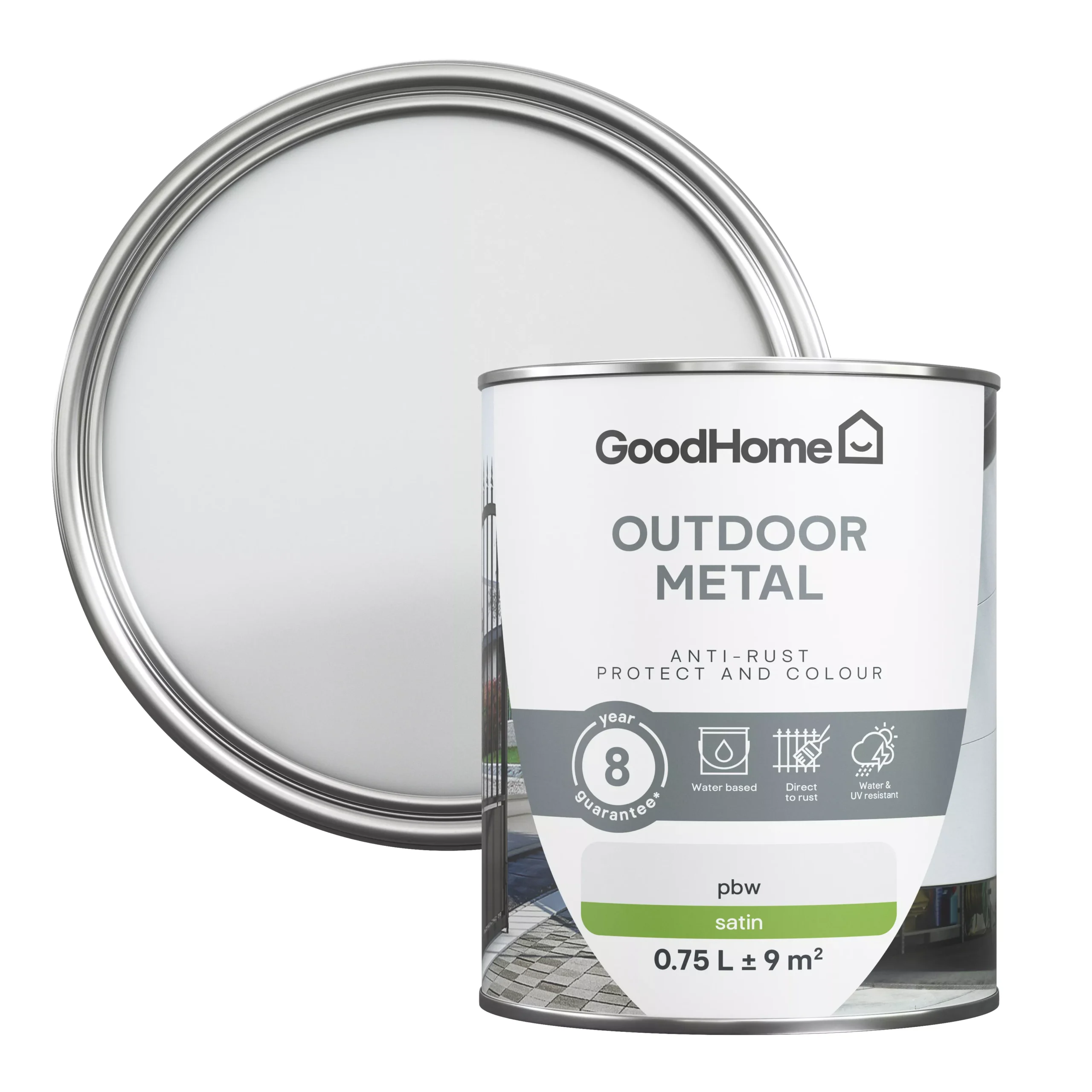 GoodHome Outdoor White Satinwood Exterior Metal paint, 750ml Tin GoodHome Outdoor White Satinwood Exterior Metal Paint, 750ml Tin -trade point store goodhome outdoor white satinwood exterior metal paint 750ml tin5059340296067 21c scaled