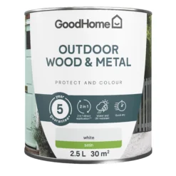 GoodHome Outdoor White Satinwood Multi-surface Paint, 2.5L 3 GoodHome Outdoor White Satinwood Multi-surface Paint, 2.5L -trade point store goodhome outdoor white satinwood multi surface paint 2 5l5059340297002 02c