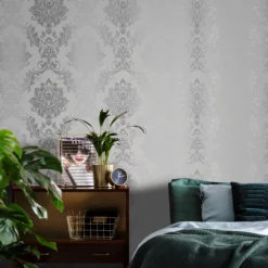 GoodHome Phacelia Grey Damask Textured Wallpaper -trade point store goodhome phacelia grey damask textured wallpaper3663602560180 02i BQ