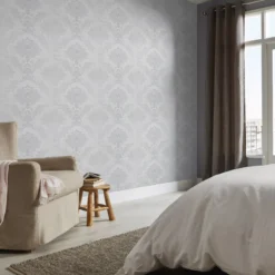 GoodHome Phacelia Grey Damask Textured Wallpaper -trade point store goodhome phacelia grey damask textured wallpaper3663602560180 30i