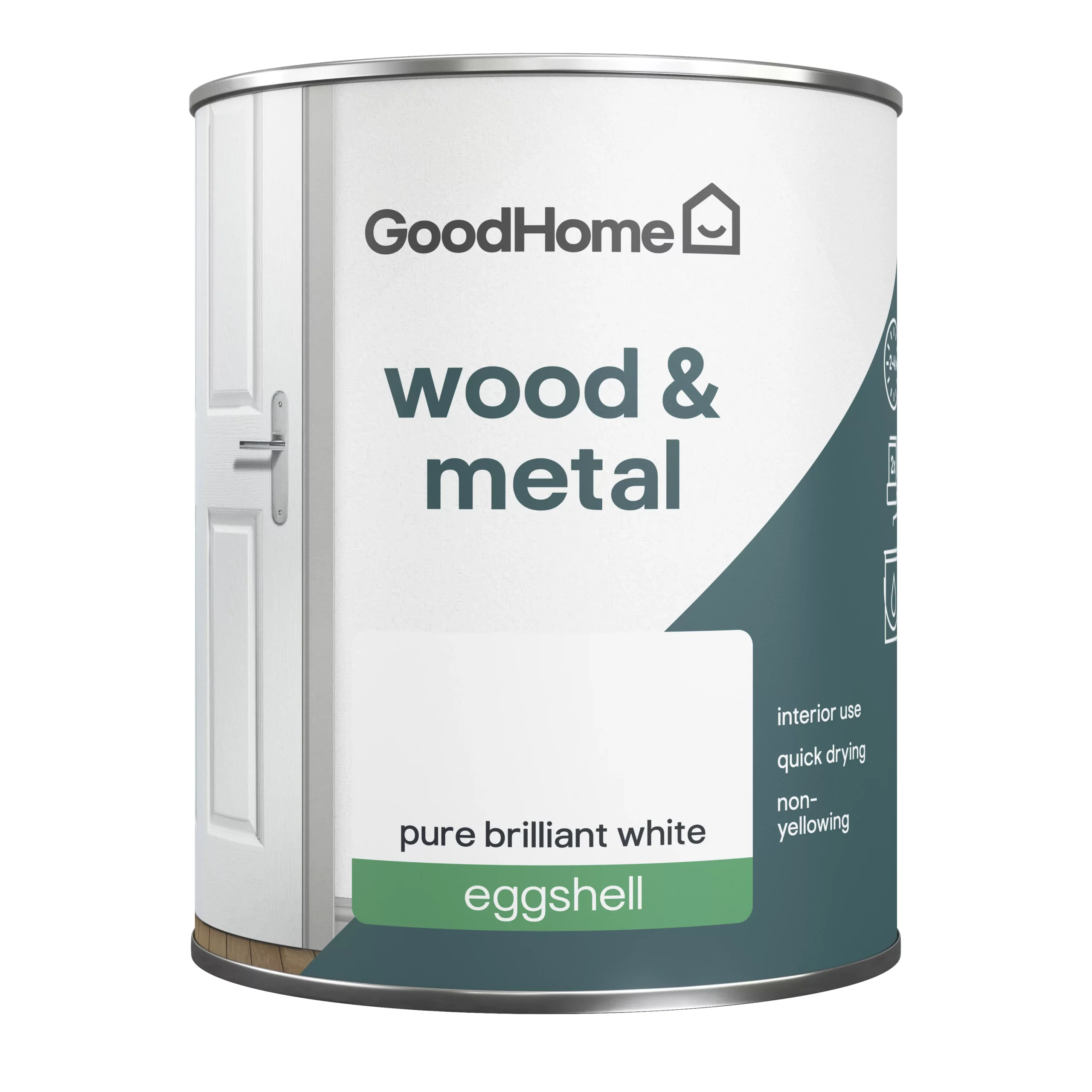 GoodHome Pure Brilliant White Eggshell Metal & wood paint, 750ml GoodHome Pure Brilliant White Eggshell Metal & Wood Paint, 750ml -trade point store goodhome pure brilliant white eggshell metal wood paint 750ml5059340285191 02c scaled