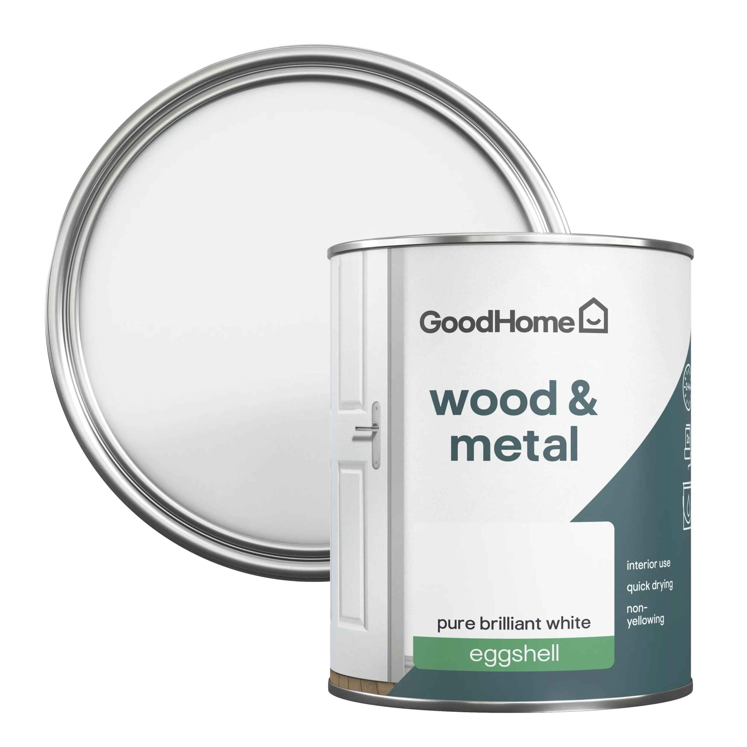 GoodHome Pure Brilliant White Eggshell Metal & wood paint, 750ml GoodHome Pure Brilliant White Eggshell Metal & Wood Paint, 750ml -trade point store goodhome pure brilliant white eggshell metal wood paint 750ml5059340285191 21c scaled