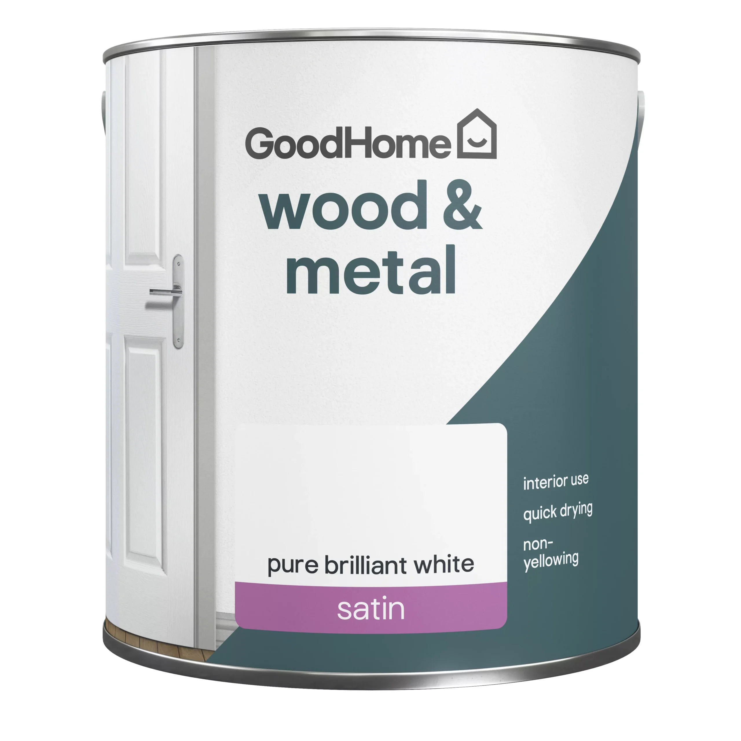 GoodHome Pure Brilliant White Satinwood Metal & wood paint, 2.5L GoodHome Pure Brilliant White Satinwood Metal & Wood Paint, 2.5L -trade point store goodhome pure brilliant white satinwood metal wood paint 2 5l5059340285511 02c scaled