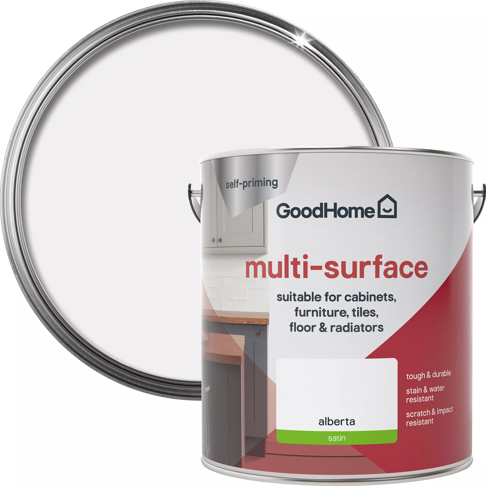 GoodHome Renovation Alberta Satinwood Multi-surface paint, 2L GoodHome Renovation Alberta Satinwood Multi-surface Paint, 2L -trade point store goodhome renovation alberta satinwood multi surface paint 2l5059340288093 21c