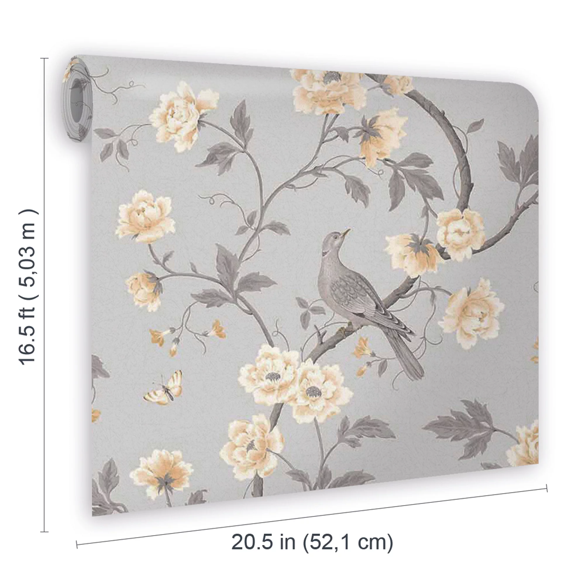 GoodHome Sandridge Grey & yellow Floral Metallic effect Smooth Wallpaper GoodHome Sandridge Grey & Yellow Floral Metallic Effect Smooth Wallpaper -trade point store goodhome sandridge grey yellow floral metallic effect smooth wallpaper5059340433455 02t