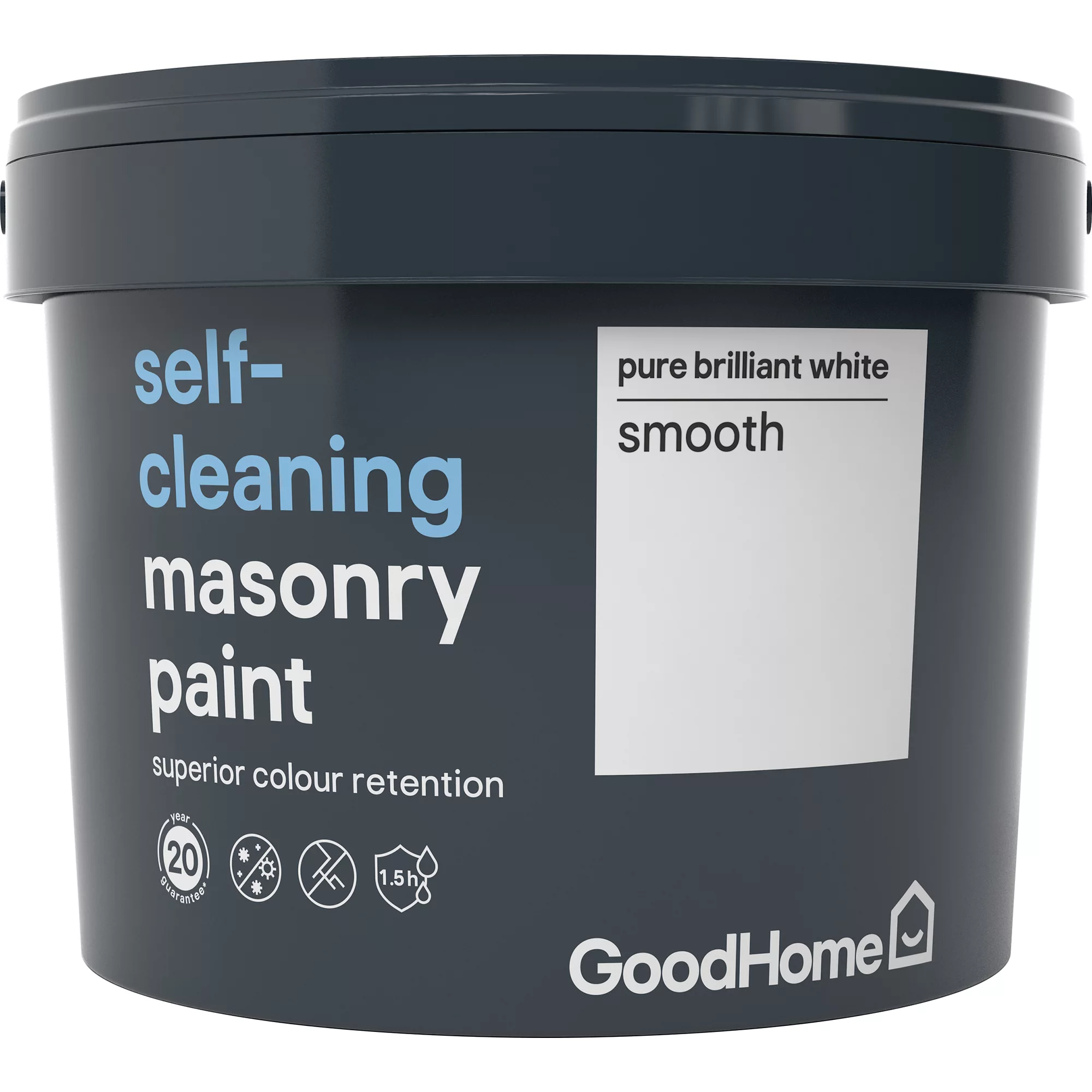 GoodHome Self-cleaning Pure brilliant white Smooth Matt Masonry paint, 10L GoodHome Self-cleaning Pure Brilliant White Smooth Matt Masonry Paint, 10L -trade point store goodhome self cleaning pure brilliant white smooth matt masonry paint 10l3663602521921 02c