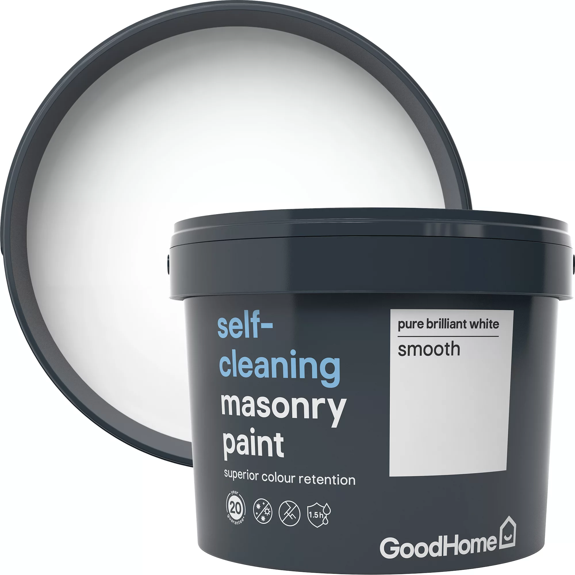 GoodHome Self-cleaning Pure brilliant white Smooth Matt Masonry paint, 10L GoodHome Self-cleaning Pure Brilliant White Smooth Matt Masonry Paint, 10L -trade point store goodhome self cleaning pure brilliant white smooth matt masonry paint 10l3663602521921 37c