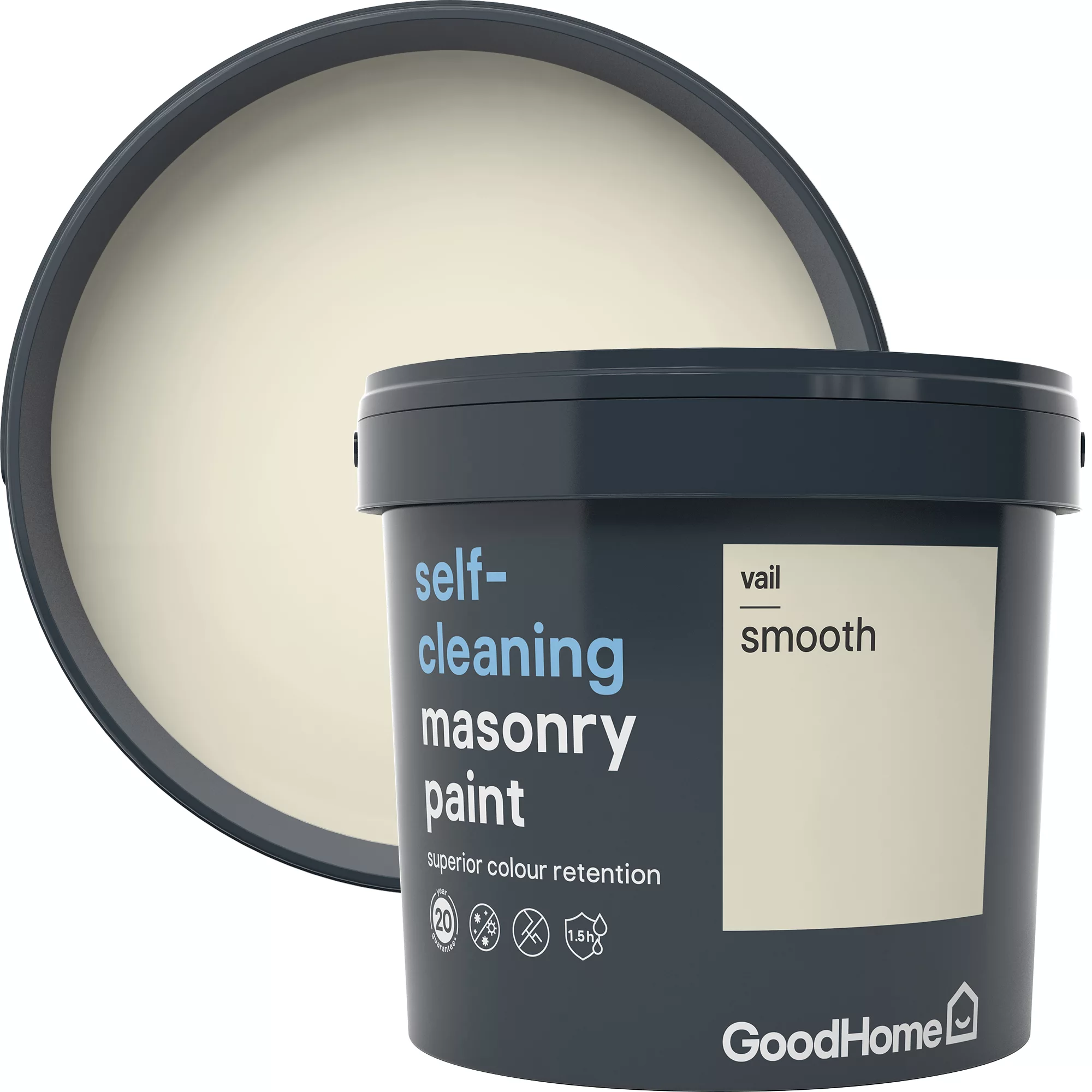 GoodHome Self-cleaning Vail Smooth Matt Masonry paint, 5L GoodHome Self-cleaning Vail Smooth Matt Masonry Paint, 5L -trade point store goodhome self cleaning vail smooth matt masonry paint 5l3663602521211 02c bq