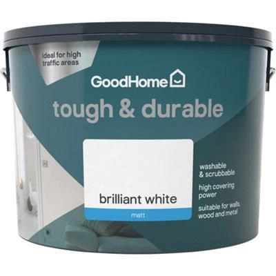 GoodHome Tough & Durable Brilliant white Matt Emulsion paint, 10L GoodHome Tough & Durable Brilliant White Matt Emulsion Paint, 10L -trade point store goodhome tough durable brilliant white matt emulsion paint 10l5059340232102 02c bq