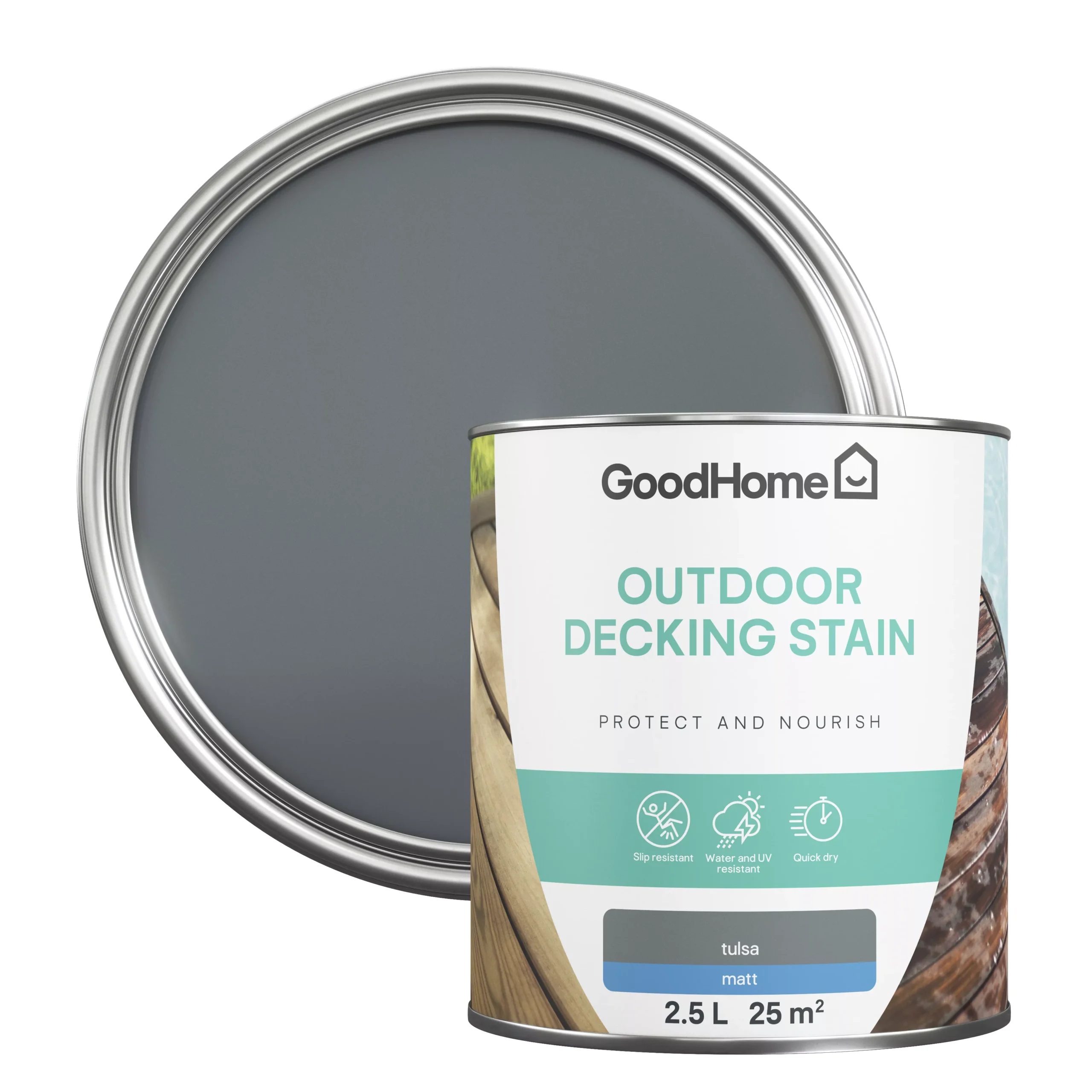GoodHome Tulsa Matt Quick dry Decking Wood stain, 2.5L GoodHome Tulsa Matt Quick Dry Decking Wood Stain, 2.5L -trade point store goodhome tulsa matt quick dry decking wood stain 2 5l5059340297170 21c scaled