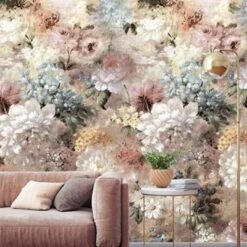 Goodhome 17 GoodHome Verdi Soft Pink Romantic Floral Matt Mural