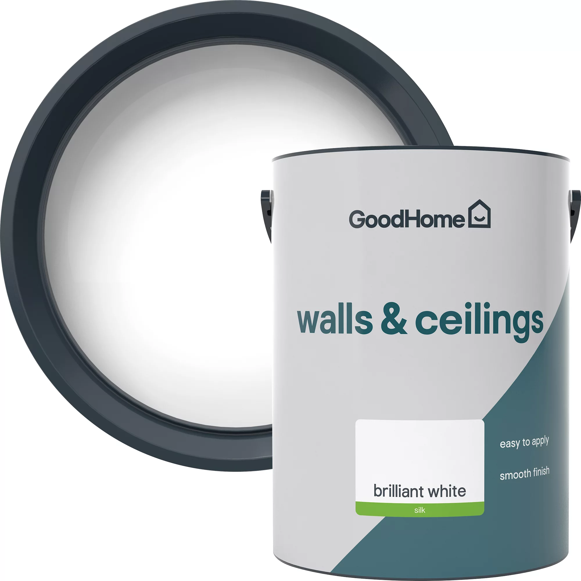 GoodHome Walls & Ceilings Brilliant white Vinyl silk Emulsion paint, 5L GoodHome Walls & Ceilings Brilliant White Vinyl Silk Emulsion Paint, 5L -trade point store goodhome walls ceilings brilliant white vinyl silk emulsion paint 5l5059340232010 37c