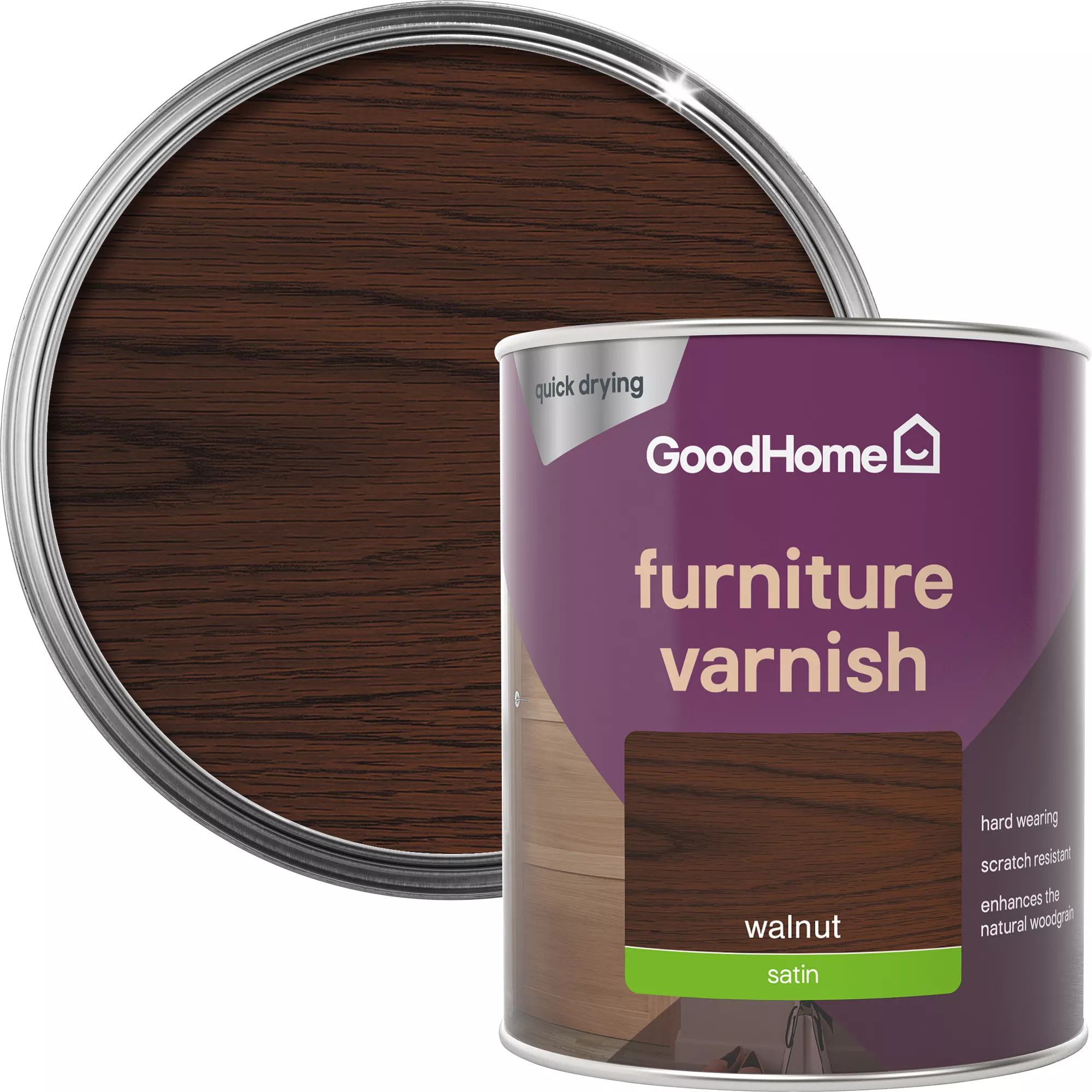 GoodHome Walnut Satin Multi-surface Furniture Wood varnish, 750ml GoodHome Walnut Satin Multi-surface Furniture Wood Varnish, 750ml -trade point store goodhome walnut satin multi surface furniture wood varnish 750ml5059340486826 21c