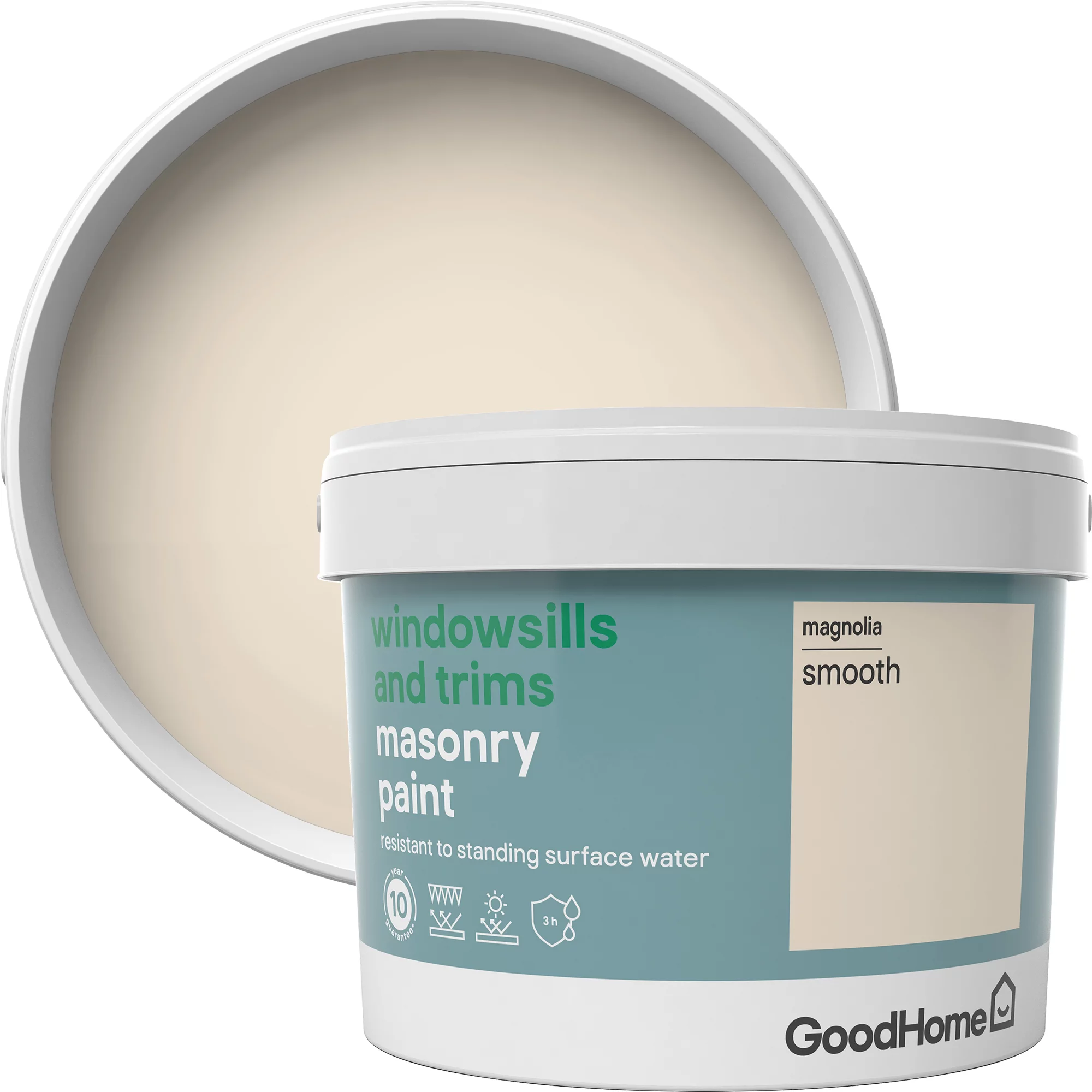 GoodHome Windowsills & trims Magnolia Smooth Matt Masonry paint, 2.5L GoodHome Windowsills & Trims Magnolia Smooth Matt Masonry Paint, 2.5L -trade point store goodhome windowsills trims magnolia smooth matt masonry paint 2 5l3663602520603 37c