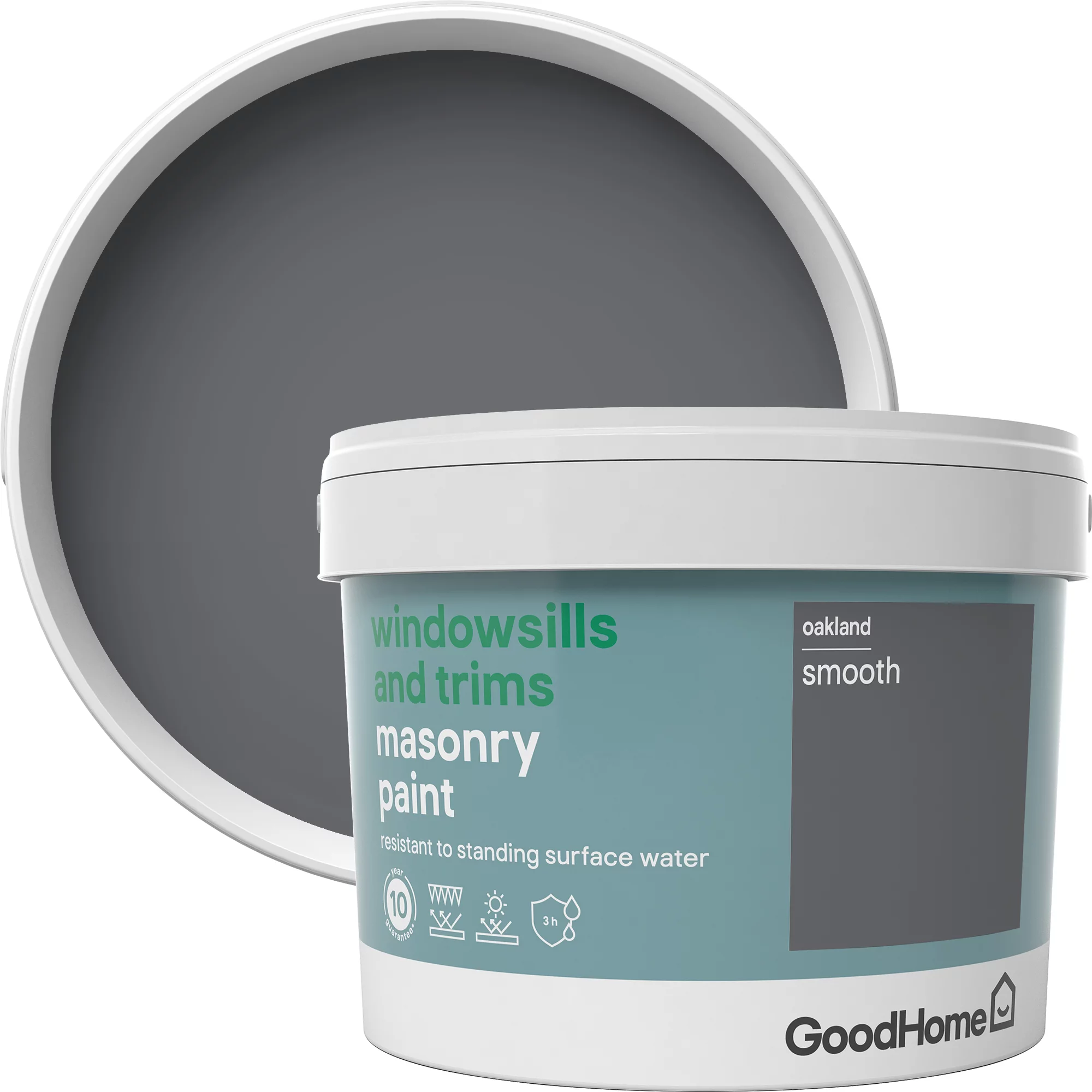 GoodHome Windowsills & trims Oakland Smooth Matt Masonry paint, 2.5L GoodHome Windowsills & Trims Oakland Smooth Matt Masonry Paint, 2.5L -trade point store goodhome windowsills trims oakland smooth matt masonry paint 2 5l3663602520573 37c