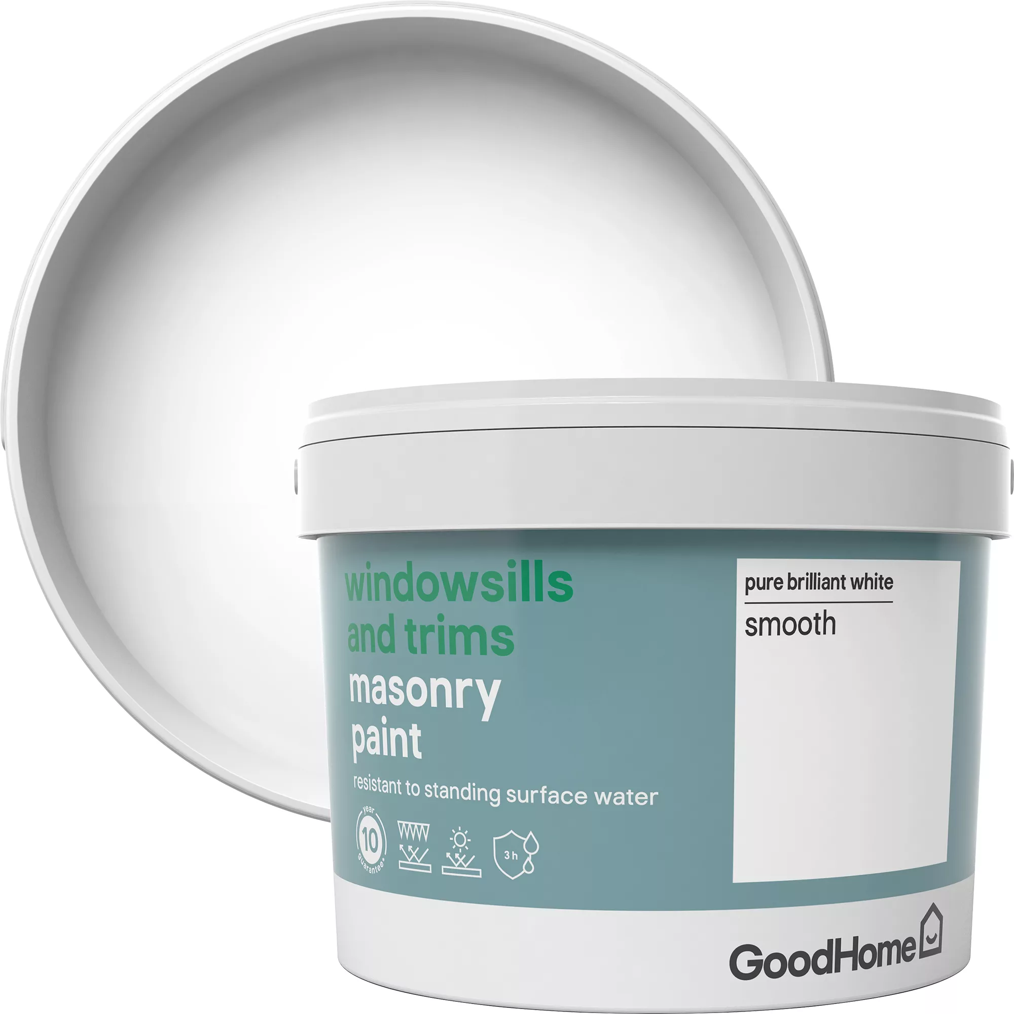 GoodHome Windowsills & trims Pure brilliant white Smooth Matt Masonry paint, 2.5L GoodHome Windowsills & Trims Pure Brilliant White Smooth Matt Masonry Paint, 2.5L -trade point store goodhome windowsills trims pure brilliant white smooth matt masonry paint 2 5l3663602520511 02c bq