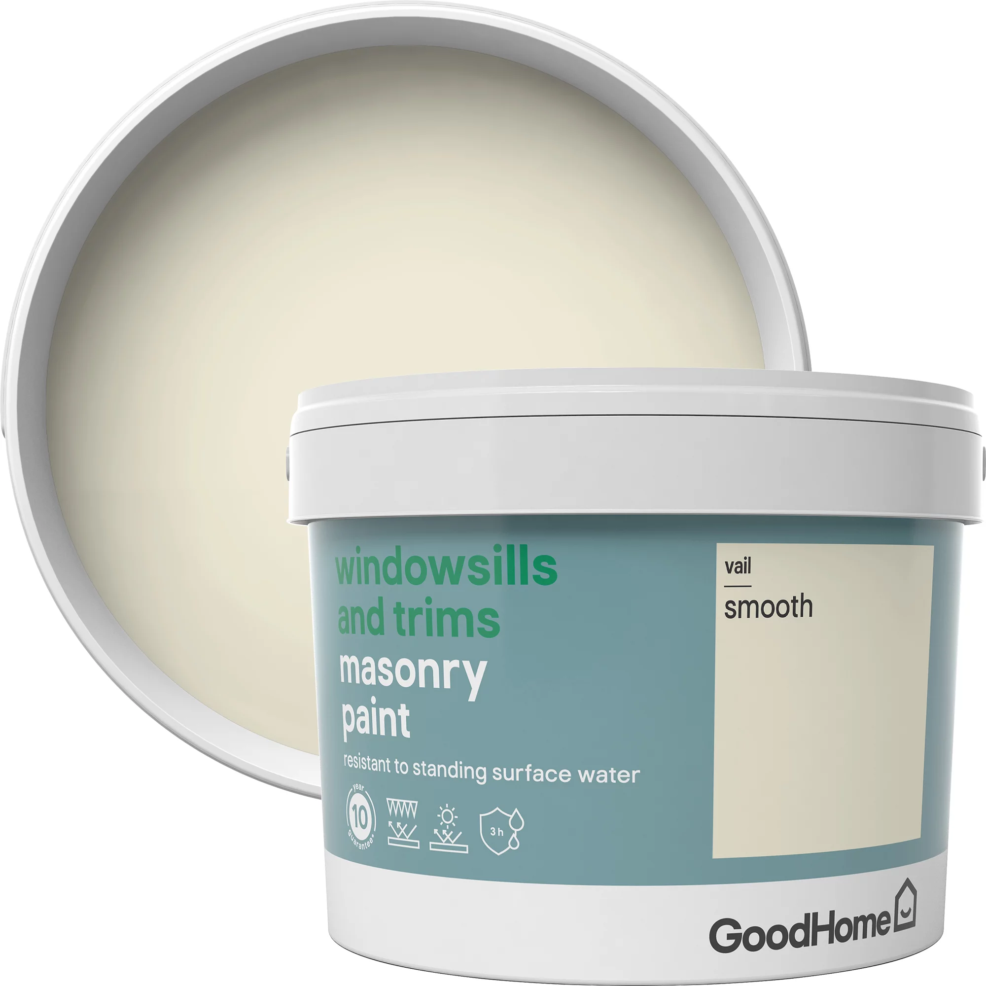 GoodHome Windowsills & trims Vail Smooth Matt Masonry paint, 2.5L GoodHome Windowsills & Trims Vail Smooth Matt Masonry Paint, 2.5L -trade point store goodhome windowsills trims vail smooth matt masonry paint 2 5l3663602520726 37c